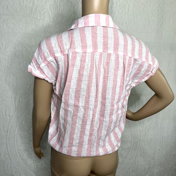 Old Navy Linen Striped Button Down Tie Top - Picture 3 of 8